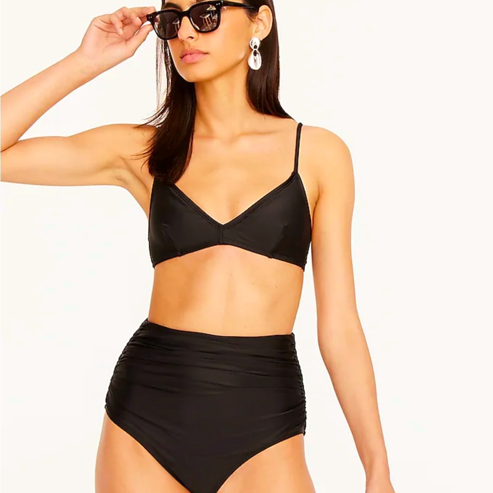 J Crew Ruched high-rise full-coverage bikini bottom and French bikini top.